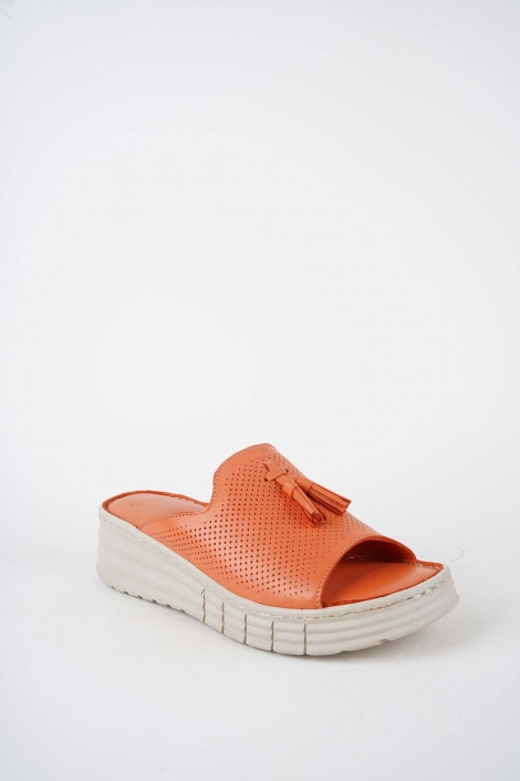 Hakiki Deri Turuncu Kadın Dolgu Topuklu Terlik 261245606