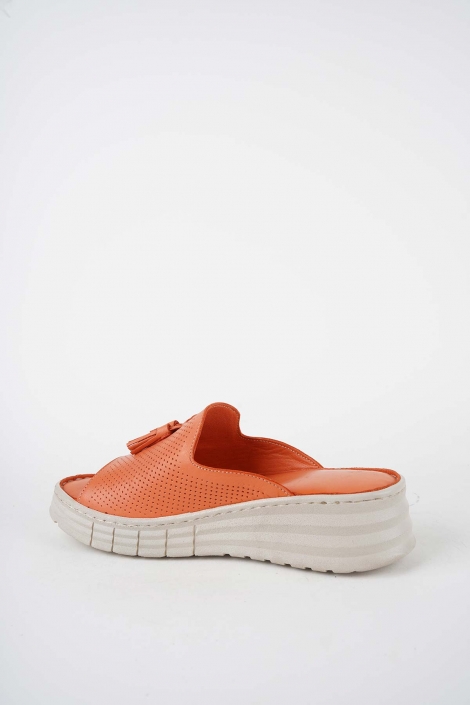 Hakiki Deri Turuncu Kadın Dolgu Topuklu Terlik 261245606