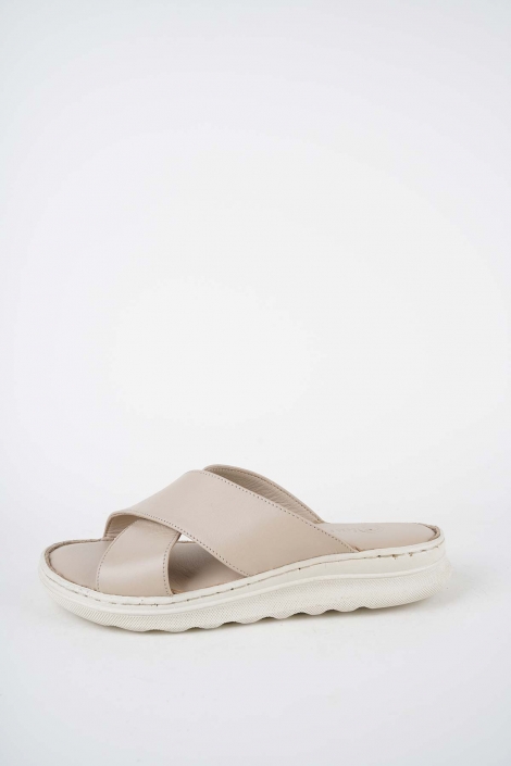 Hakiki Deri Bej Kadın Dolgu Topuklu Terlik 261245609