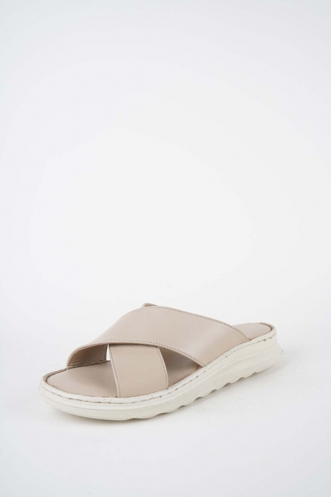 Hakiki Deri Bej Kadın Dolgu Topuklu Terlik 261245609