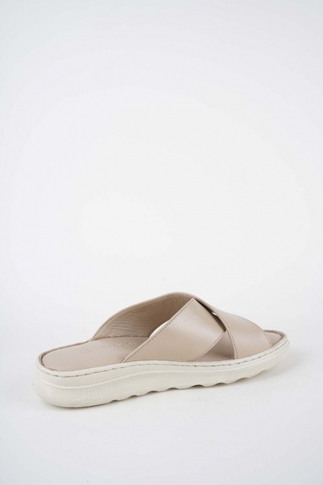 Hakiki Deri Bej Kadın Dolgu Topuklu Terlik 261245609