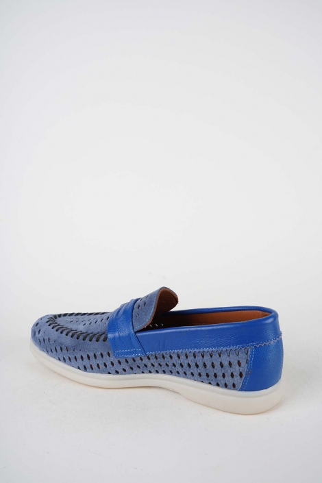 Hakiki Deri Kot Süet-Sax Mavi Kadın Makosen Ayakkabı 261507Z101