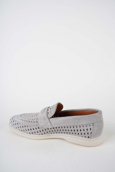 Hakiki Deri Gri Süet Kadın Makosen Ayakkabı 261507Z101