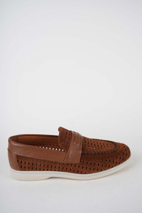 Hakiki Deri Taba Süet-Taba Floter Kadın Makosen Ayakkabı 261507Z101