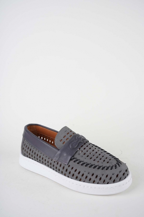 Hakiki Deri Gri Nubuk-Gri Kadın Makosen Ayakkabı 261507Z103