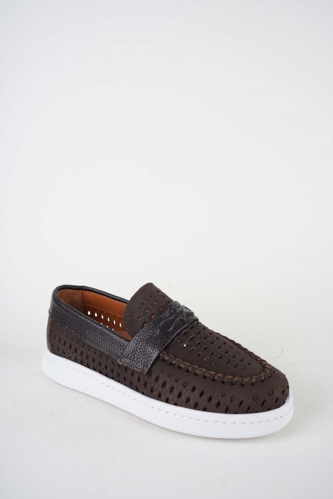 Hakiki Deri Kahve Nubuk-Kahve Floter Kadın Makosen Ayakkabı 261507Z103