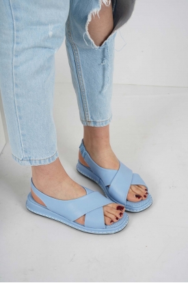 Hakiki Deri Mavi Kadın Komfort Sandalet 231100502