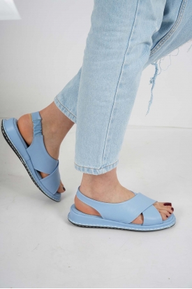 Hakiki Deri Mavi Kadın Komfort Sandalet 231100502