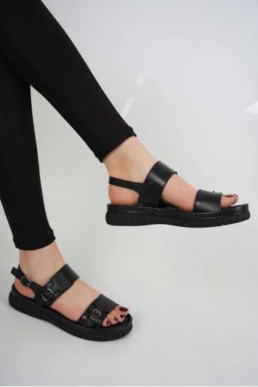 Hakiki Deri Siyah Kadın Komfort Sandalet 231100503