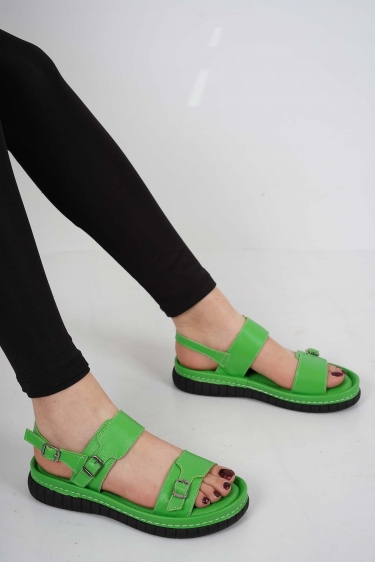 Hakiki Deri Çimen Yeşili Kadın Komfort Sandalet 231100503