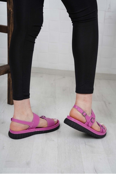 Hakiki Deri Fuşya Kadın Komfort Sandalet 231100503