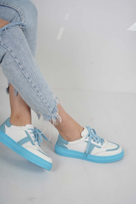Hakiki Deri Beyaz-Bebe Mavi Kadın Casual Ayakkabı 231108114