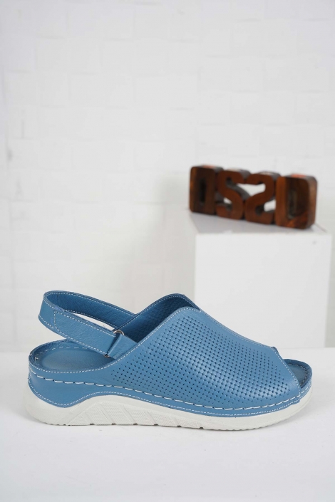 Hakiki Deri Kot Mavi Kadın Komfort Sandalet 241108503