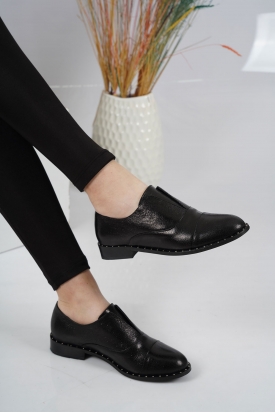 Hakiki Deri Siyah Kırık Kadın Oxford Ayakkabı 201110623