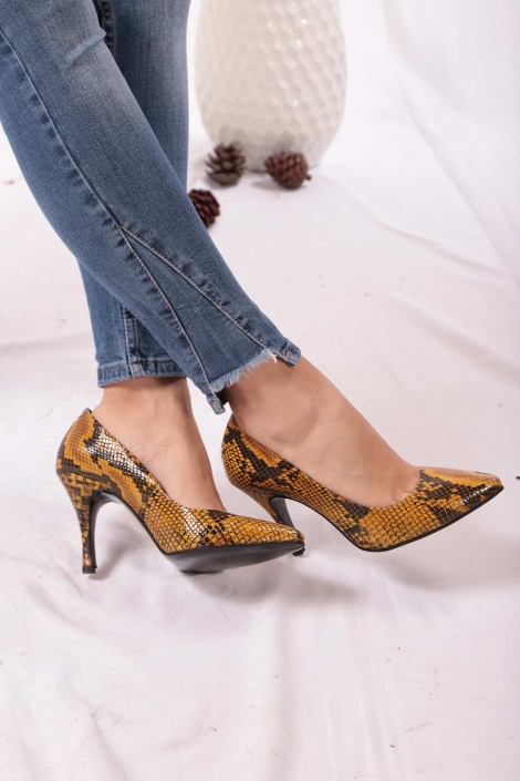 Hakiki Deri Sarı Piton Kadın Stiletto Ayakkabı 202110101