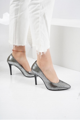 Hakiki Deri Çelik Baskı Kadın Stiletto Ayakkabı 202110104