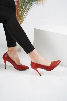 Hakiki Deri Kırmızı Yılan Kadın Stiletto Ayakkabı 221110105