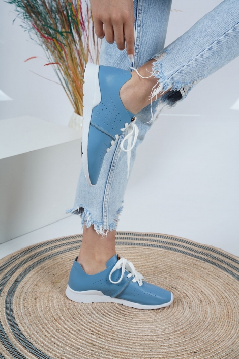 Hakiki Deri Mavi Kadın Sneaker Ayakkabı 221110106