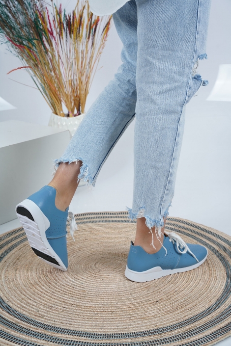 Hakiki Deri Mavi Kadın Sneaker Ayakkabı 221110106