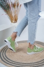 Hakiki Deri Yeşil Simli Kadın Sneaker Ayakkabı 221110106