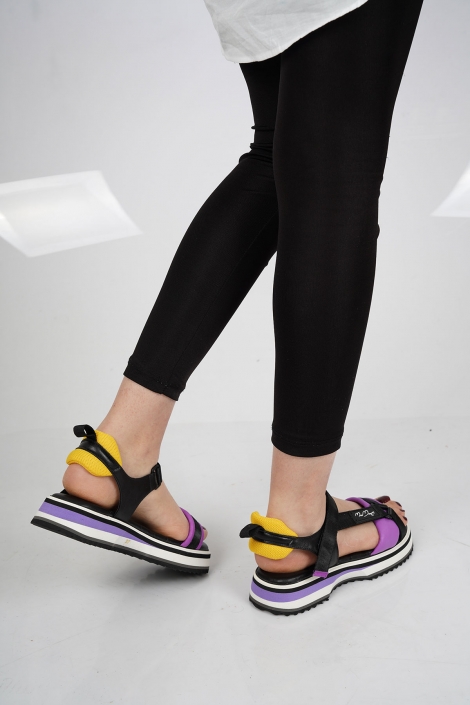Siyah-Mor-Sarı Kadın Spor Sandalet 211114502