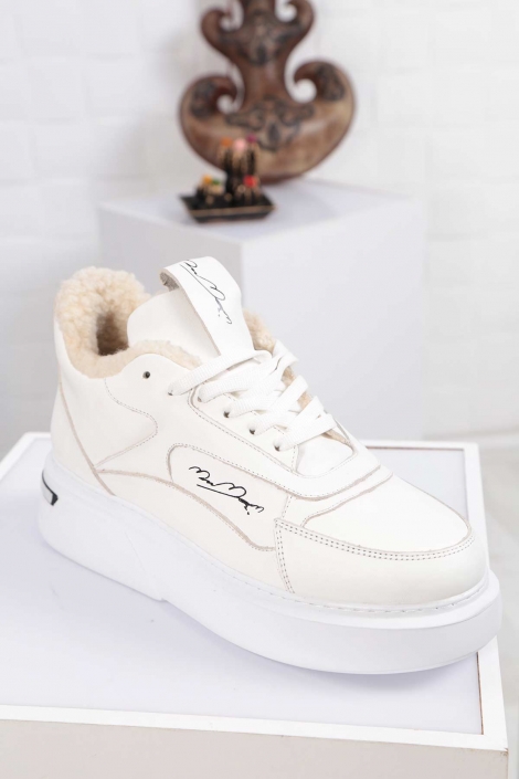 Hakiki Deri Beyaz-Beyaz Kadın Sneaker Ayakkabı 212114104