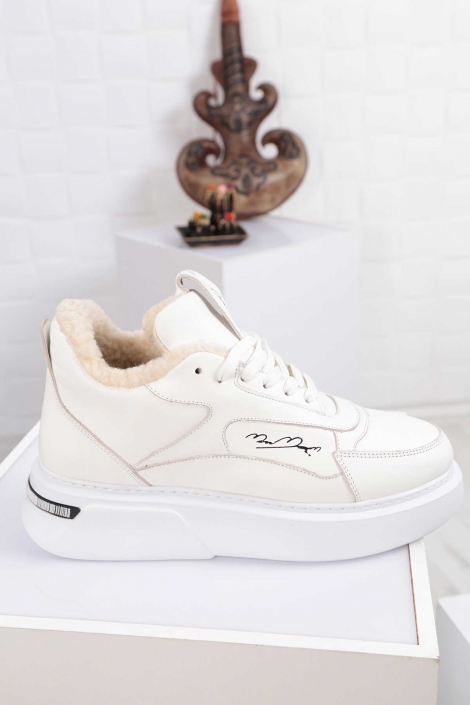 Hakiki Deri Beyaz-Beyaz Kadın Sneaker Ayakkabı 212114104
