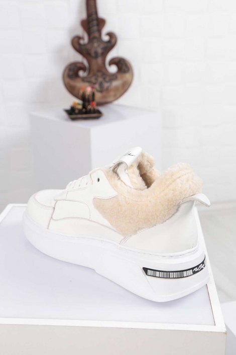 Hakiki Deri Beyaz-Beyaz Kadın Sneaker Ayakkabı 212114105