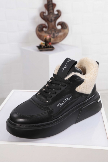 Hakiki Deri Siyah-Siyah Mat Kadın Sneaker Ayakkabı 212114105