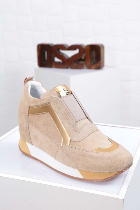 Hakiki Deri Multi4-Bej Altın Kadın Sneaker Ayakkabı 212114111