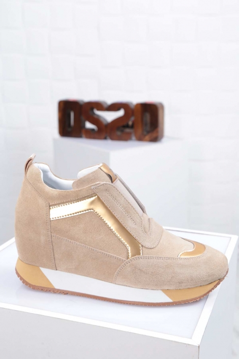 Hakiki Deri Multi4-Bej Altın Kadın Sneaker Ayakkabı 212114111