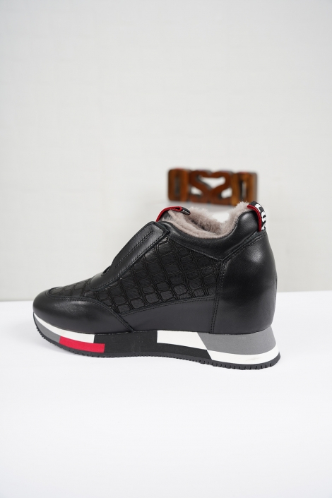 Hakiki Deri Kürklü Siyah Croco Kadın Sneaker Ayakkabı 212114115