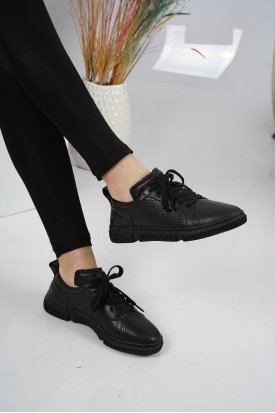 Hakiki Deri Siyah Kadın Sneaker Ayakkabı 221114107