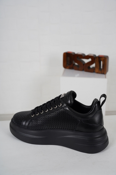 Hakiki Deri Siyah Kadın Sneaker Ayakkabı 231114101