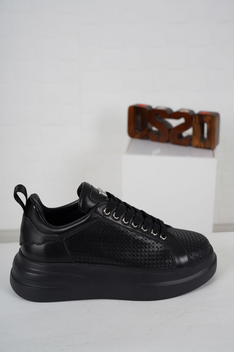 Hakiki Deri Siyah Kadın Sneaker Ayakkabı 231114101