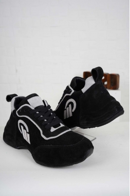 Hakiki Deri Siyah Süet-Gri Süet Kadın Sneaker Ayakkabı 241114101