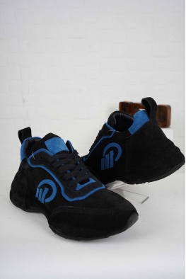 Hakiki Deri Siyah Süet-Sax Süet Kadın Sneaker Ayakkabı 241114101