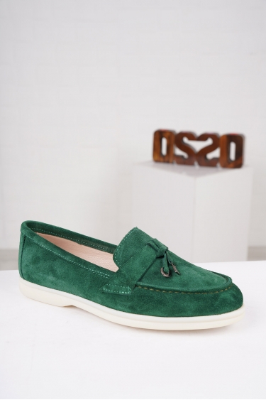 Hakiki Deri Koyu Yeşil Süet Kadın Loafer Ayakkabı 222121102