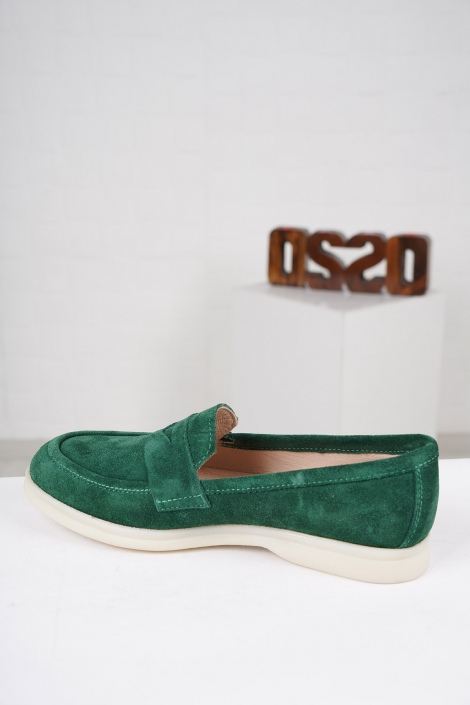 Hakiki Deri Koyu Yeşil Süet Kadın Loafer Ayakkabı 222121104