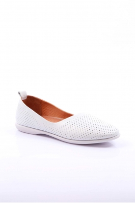 Hakiki Deri Beyaz Kadın Babet Ayakkabı 126-001