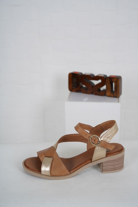 Hakiki Deri Taba-Altın Kadın Topuklu Sandalet 231126504