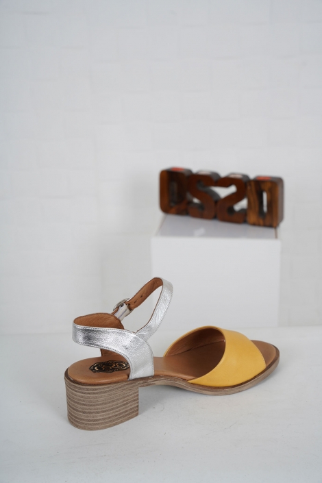 Hakiki Deri Sarı-Gümüş Kadın Topuklu Sandalet 231126505