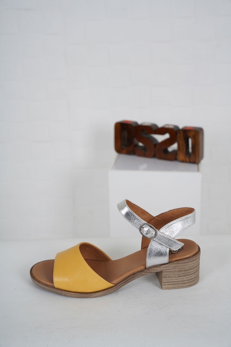 Hakiki Deri Sarı-Gümüş Kadın Topuklu Sandalet 231126505