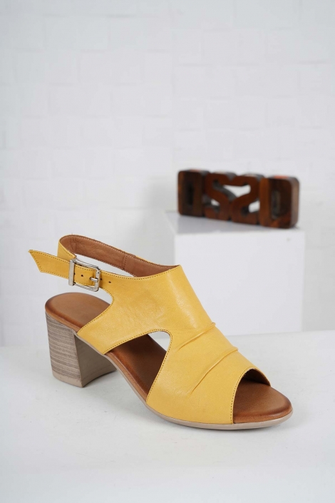 Hakiki Deri Sarı Kadın Topuklu Sandalet 241126511