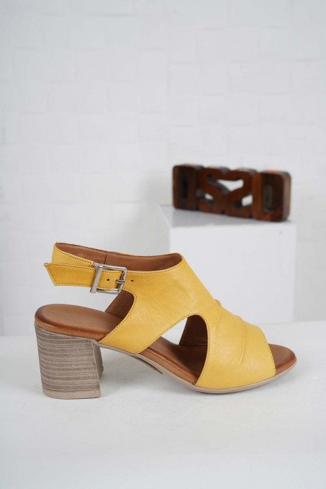 Hakiki Deri Sarı Kadın Topuklu Sandalet 241126511