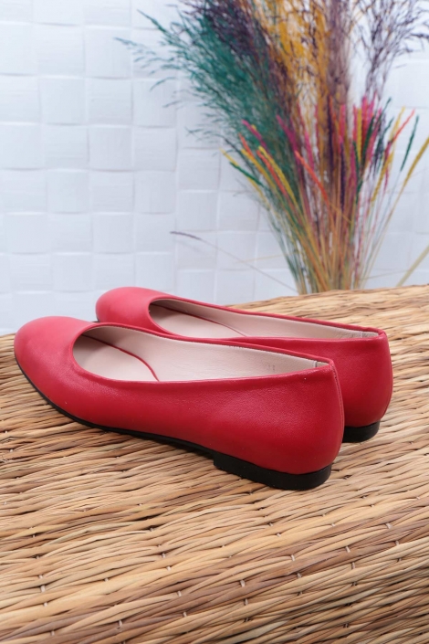 Hakiki Deri Kırmızı Kadın Babet Ayakkabı 211127101