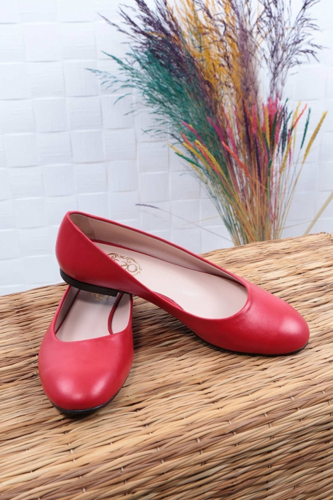 Hakiki Deri Kırmızı Kadın Babet Ayakkabı 211127101
