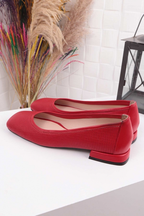 Hakiki Deri Kırmızı Kadın Babet Ayakkabı 211127115