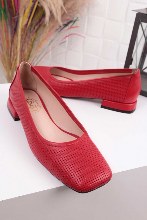 Hakiki Deri Kırmızı Kadın Babet Ayakkabı 211127115