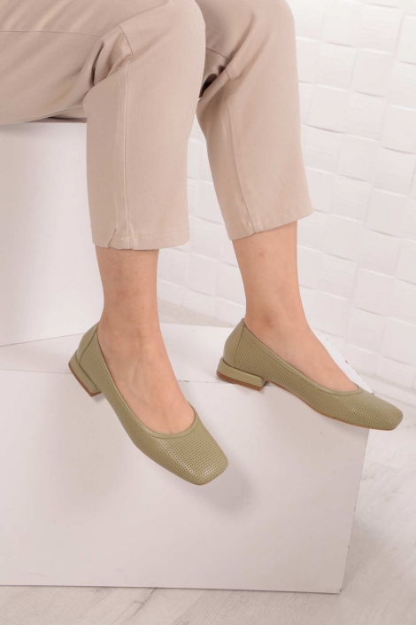 Hakiki Deri Yeşil Kadın Babet Ayakkabı 211127115